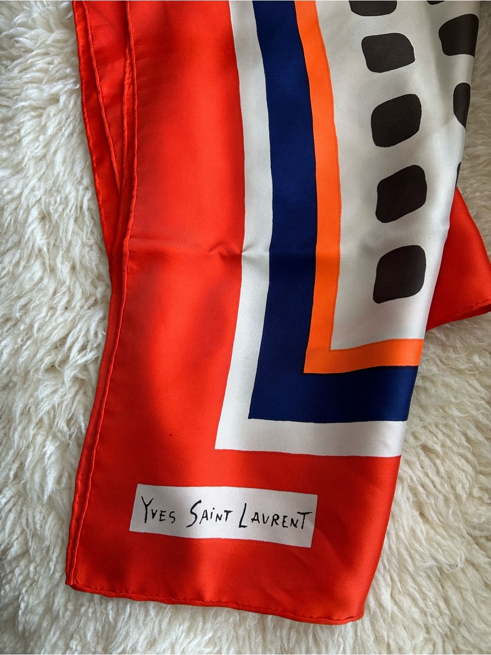 VTG Yves Saint Laurent Red, Navy and White Geometric Silk Scarf